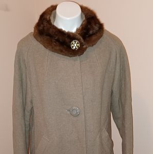 Mink Fur Collared Coat with Jeweled Fastener and Original Buttons, 1950s/60s